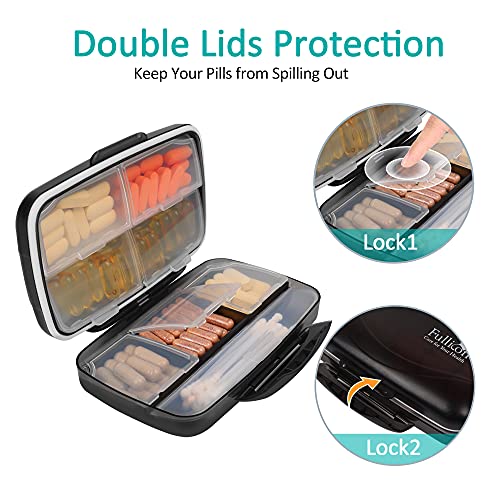 Fullicon Moisture Proof Travel Pill Organizer, 8 Compartments, Grey | Moisture Proof, Travel, Easy Open, Holds 14-17 Fish Oils, 20-35 Capsules or 13-21 Vitamins, Customized Labels, BPA-Free
