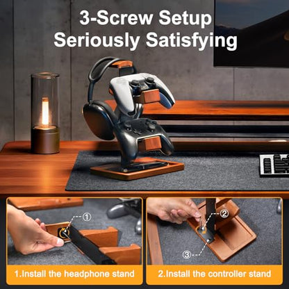 Solid Wood Controller Holder and Headphone Stand, Controller Stand for Desk