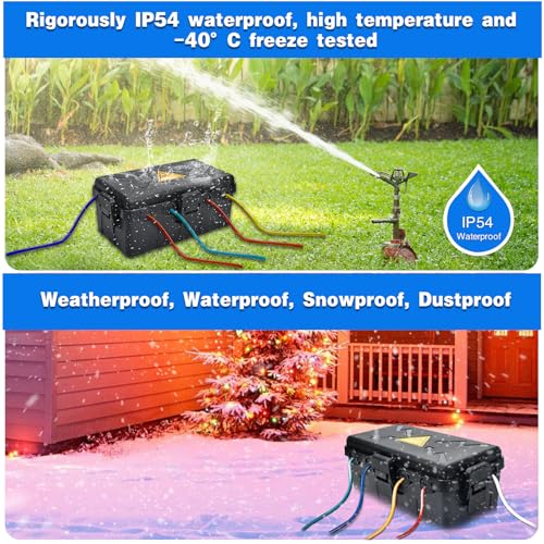 Medium Outdoor Electrical Box(10.6x5.5x4.5inch),Weatherproof Connection Box w/6 Cable Entry,IP54 Waterproof Extension Cord Cover Protect Power Strip,Timer,Plug,Holiday Lights,Black