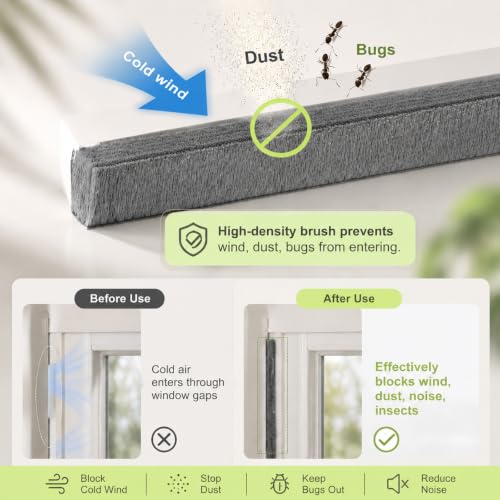 Brush Weather Stripping Door Window Seal,0.9 x 0.4 x 32.8 FT | Felt weather stripping,door sweep,sliding glass door applicable,soundproof,door frame sealing,windproof weatherstripping