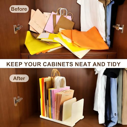 Reusable Shopping Bag Organizer, Gift Bag Organizer Storage | Adjustable Tall Shelf Divide for 40+Tote Bags, Grocery,Handbag,Purse and Paper Bag Holder for Pantries, Cabinets or Closets