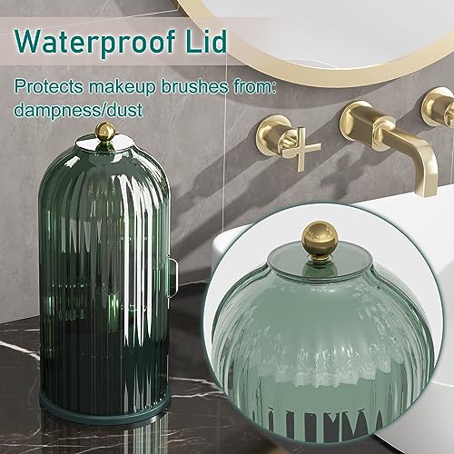 GAXmi Makeup Brush Holder with Lid Rotating Cosmetic Organizer, All Green | 360 Rotation, Waterproof, Dustproof, Moistureproof