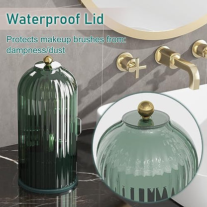GAXmi Makeup Brush Holder with Lid Rotating Cosmetic Organizer, All Green | 360 Rotation, Waterproof, Dustproof, Moistureproof