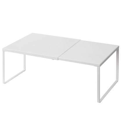 Expandable Cabinet Shelf, Shelf Riser for Cabinets, 10" White | Edgeless Metal Cabinet Riser Holds 50 lb and Expands 14.6 to 24.6 in for Under Sink Kitchen Pantry Cupboard Shelf