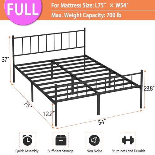 Full Metal Bed Frame,Steel Slat Support,Noise Free,Easy Assembly