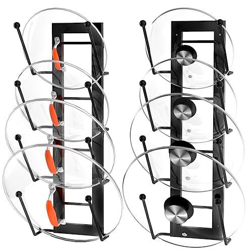 Cisily 8 Layers of Adjustable Pot Lid Organizer Rack for Cabinet Door/Wall，2Pack Lid Organizer Pots and Pans Holder for Kitchen Storage with No Drilling Adhesive 5.7 W“(Black)