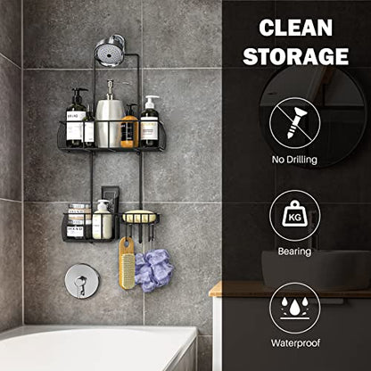 Epicano Shower Caddy Hanging,Large Capacity Shower Organizer,Black | Rustproof,Built-in Soap Dish & 4 Hooks for Loofahs,Suction & Adhesive Install,No Drilling Bathroom Shelves for Inside Shower