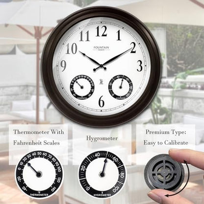 20" Large Outdoor Atomic Wall Clock,Oil Rubbed Bronze | Auto DST Adjust, IP65 Waterproof, Built In Thermometer & Hygrometer, Accurate & Easy to Read for Patio,Pool & Garden