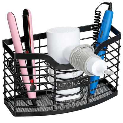 Hair Tool Organizer, Hair Dryer Holder for Bathroom Vanity Counter Cabinet | Dresser Blow Dryer Holder, No Drilling Wall Mount Storage Basket for Blow Dryers, Shaver, Comb, Curling Iron, Straightener