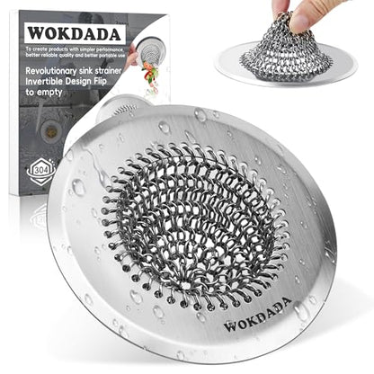 Kitchen Sink Drain Strainer,Patented Reversible Chain Mesh Basket Anti-Clog | Revolutionary Sink Strainer，Easy Clean，Fast Drainage，304 Stainless Steel Rust-Proof，4.4" Large Capacity Food Catcher/Handmade