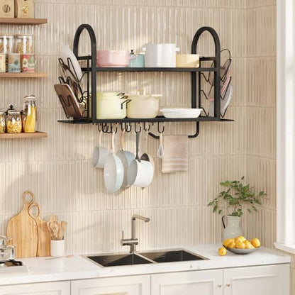 30 Inch Pot Rack Wall Mounted, 2 Tier Pots and Pan... (Black | Metal)