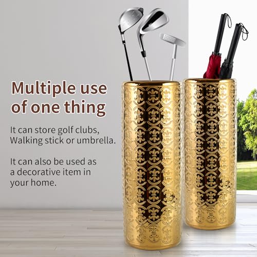 ZOEJADE 24" H Golden Ceramic Umbrella Holder Entryway Decor Umbrella Stand | Shining Luxury Style Indoor Decor Porcelain Large Floor Vase for Storing Umbrellas Walking Sticks Canes Golf Clubs