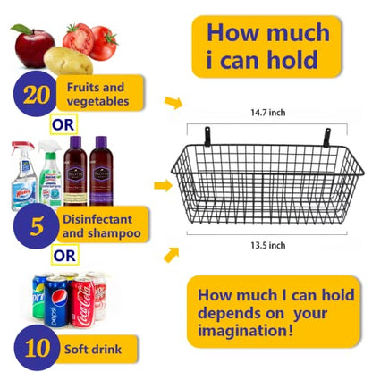 Joben Oligey 3 Set [Extra Large] Hanging Wall Baskets ,Wire Basket For Storage Pantry, Farmhouse Food Storage Kitchen Pantry Laundry Closet Garage RV ,Black