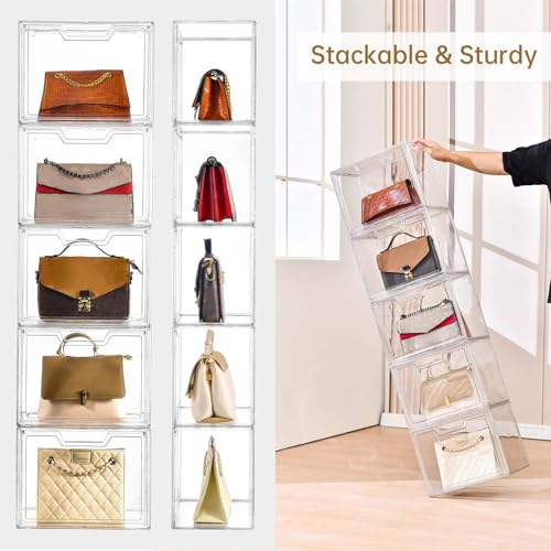 Stackable Acrylic Display Case,Clear Storage Bins with Lid for Collectibles | Purse Organizer ,Storage Boxes/Bins with Lids, Closet Organizers and Storage for HandBags, Hat, Collectibles and Lego