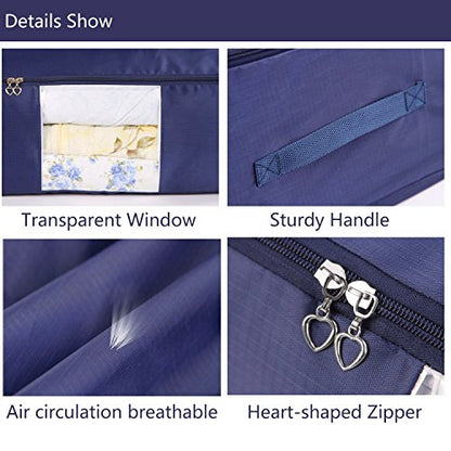 Blanket Storage Bags Pillow Bedspread Bedding Clothes Organizer Storage Containers With Zippers Breathable and Moistureproof. (Navy blue 2pcs, L)
