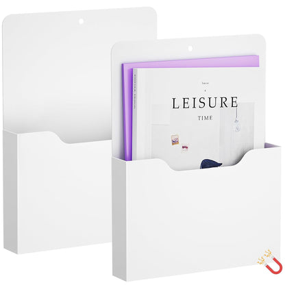 Marbrasse 2 Pack Magnetic File Holder - Paper Holder, Pocket Organizer,Hanging Wall File Organizer Office Supplies Storage, Magazine Mail Organizer Case for Notebooks,Planners,Letter (2 Pack)