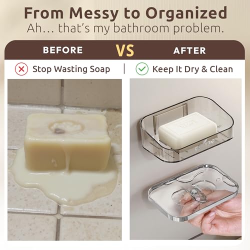 COZYTO DripLux S2 - Magnetic Soap Holder Wall Mount 2-Pack Fast-Draining Adhesive Soap Dish for Bathroom Shower & Kitchen PET Plastic Smoky Quartz & Rose Gold/Platinum Trim (Smoky Quartz & Platinum)