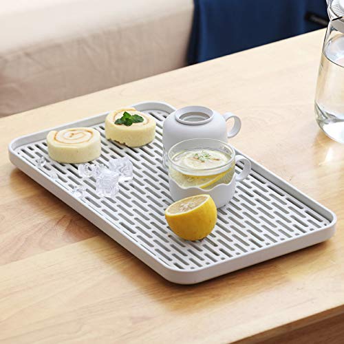 Cup Drying Rack & Dish Drying Tray, Drain Board for Small Kitchen Sink, Dish Drain Tray Large Enough for Counter or Coffee Table, Big White Dish Drying Mat
