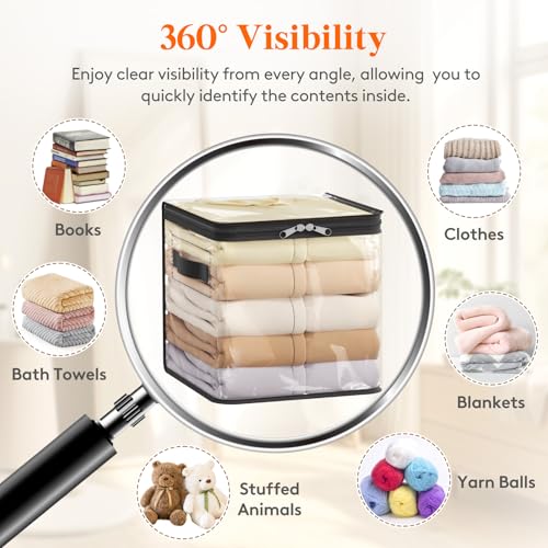 Lifewit 4 Pack Clear Clothes Storage Bags, Sweater Storage with Zipper, 18L Vinyl Foldable Moving Bags, Storage Container for Blankets Bed Sheet Sweater Yarns
