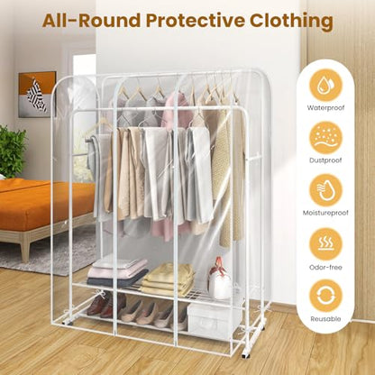 Garment Rack Cover waterproof ransparent Clothes Rack Cover, PEVA Dustproof Wardrobe Hanging Protector Rack Organizer with 2 Smooth Zipper (60 * 20 * 60inch)