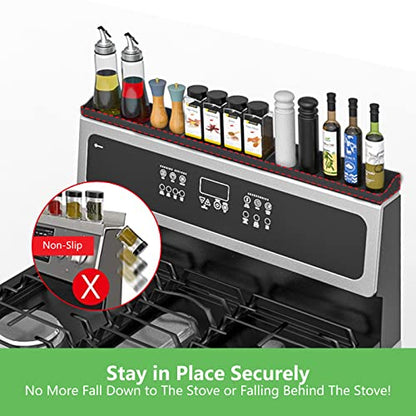 Stove Top Shelf 30 Inch - Silicone Material Magnetic Shelf for Stove -Black | 3 Functional Partitions,Heat Resistant Kitchen Spice Rack Organizer
