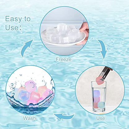 Reusable Ice Cubes for Drinks, Color-Changing Square, 80 Pack | BPA-Free Plastic Cubes, No Diluting, Refreezable, Fake Ice Look, Chilled Beverages, Coffee Bars, House Party Drinks