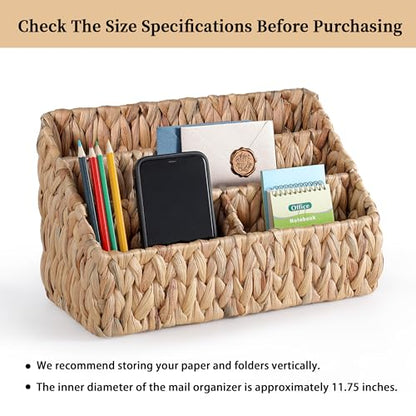 Natural Farmhouse Desk Organizers and Storage, Large Countertop Mail Holder, Tabletop Organizer (Water Hyacinth)