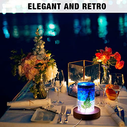 Mudder 2 Pcs Light LED Base Wood LED Display Base for Glass Art Decor Crystal Acrylic Resin, 16 Colored USB Light with Remote Wooden Round Lamp Stand for 3D Crystal Ball Room Home Decor(Wood Color)