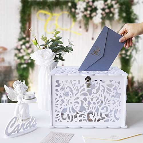 OurWarm White Wedding Card Box with Lock, PVC Gift Card Box for Wedding Decorations for Reception, Money Gift Boxes for Party Reception Anniversary Bridal Baby Shower Decorations