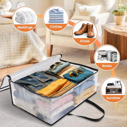 6 Pack Clear Storage Bags for Comforter, Clothes & Bedding, 40L | Plastic Blanket Storage with Zipper & Handle, Foldable Moving Bags, Closet Organizer and Under-Bed Storage Containers