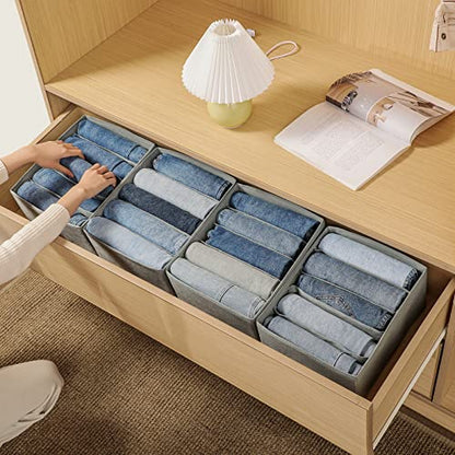 Jeans Drawer Organizers for Clothing, 5 Compartment Wardrobe Storage Box, Washable Clothes Organizer for Folded Clothes, Jeans, Pants, Leggings, t-shirts(Grey)