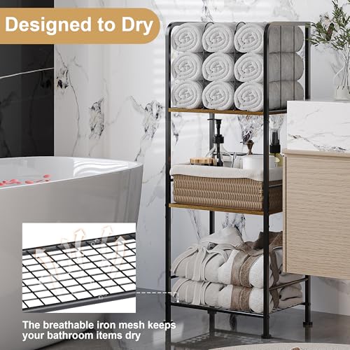 3-Tier Freestanding Towel Racks for Bathroom, Towel Rack Stand | Detachable M-shaped Dividers for Bath Towel Storage Premium Iron & Wood Holder Crafted for Bathroom Organization