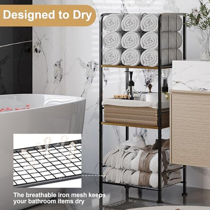 3-Tier Freestanding Towel Racks for Bathroom, Towel Rack Stand | Detachable M-shaped Dividers for Bath Towel Storage Premium Iron & Wood Holder Crafted for Bathroom Organization
