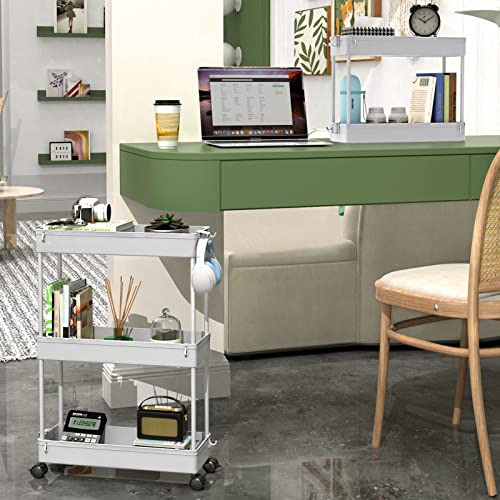 SPACEKEEPER Slim Rolling Storage Cart, 3 Tier Bathroom Cart Organizer, Gray | Narrow Rolling Cart with Wheels for Kitchen Office Bathroom Laundry Room,Mobile Utility Cart for Craft Art Makeup Nail Polish