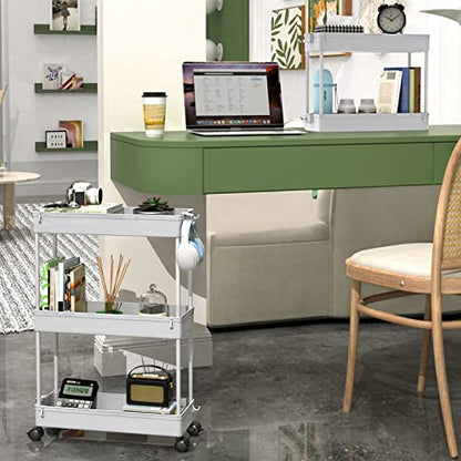 SPACEKEEPER Slim Rolling Storage Cart, 3 Tier Bathroom Cart Organizer, Gray | Narrow Rolling Cart with Wheels for Kitchen Office Bathroom Laundry Room,Mobile Utility Cart for Craft Art Makeup Nail Polish