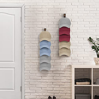 Hat Rack for Wall Baseball Cap Organizer Hanger (2 Pack) Modern Wooden Hat Holder Wall-Mounted Caps Display for Closet Door Bedroom Entryroom Laundry (Brown) …