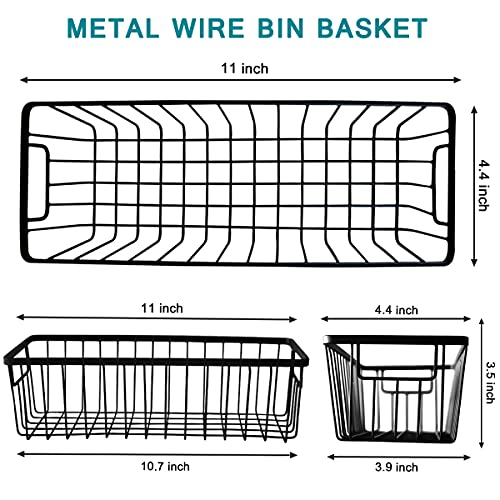 SheeChung Wall Hanging Baskets, Small Wire Basket for Organizer, 4 Pack | Black, Metal Storage Baskets with Portable Handle, for Farmhouse Rustic Bathroom, Kitchen, Pantry, Cabinets, Closets, Bedroom