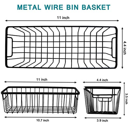 SheeChung Wall Hanging Baskets, Small Wire Basket for Organizer, 4 Pack | Black, Metal Storage Baskets with Portable Handle, for Farmhouse Rustic Bathroom, Kitchen, Pantry, Cabinets, Closets, Bedroom