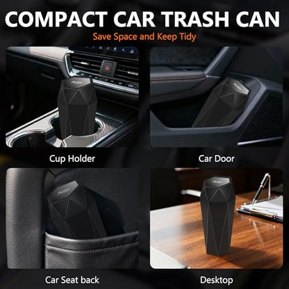 Car Trash Can with Lid, Leakproof, 30 Trash Bags, Black, 2 Pack | Small Garbage Can for Car, Car Accessories for Interior, Multipurpose Organizers and Storage Solutions for Home, Office