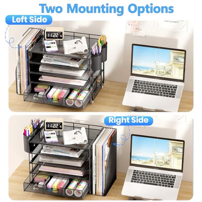 Desk Organizer, 5-Tier Desktop File Organizer with Drawer and Pen Holders, Office Desk Accessories, File Sorters, Workspace Organizers for Office Supplies(Black)