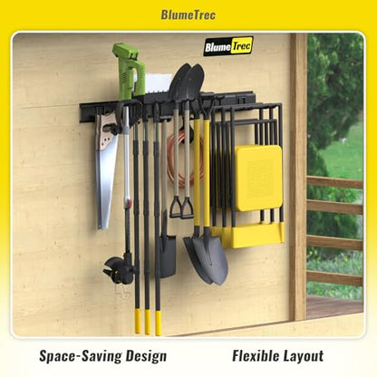 Garage Tool Organizer Wall Mount, 48" Heavy-Duty Metal Wall Organizer, 3 Rails with 6 Adjustable Hooks, Garden Storage Rack for Organization Sturdy Tool Hanging Holder for Shovel Shed Yard