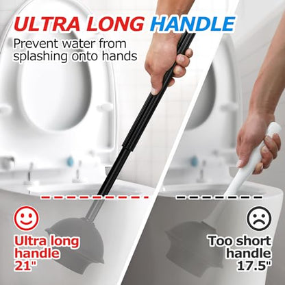 2Pack 2 in 1 Toilet Brush and Plunger Set, Extende... (2 Count | Black | Plastic)