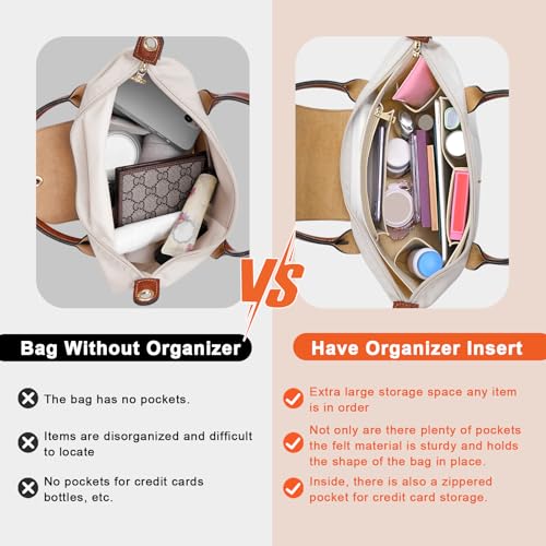 LOUKAYCCI Purse Organizer Insert for Longchamp Le Pliage L Handbag Insert Felt Long Champ Tote Bag Organizer Insert with Cup (Beige, Large)