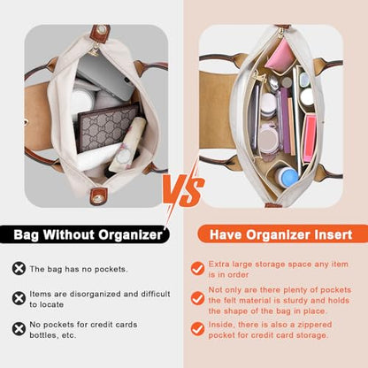 LOUKAYCCI Purse Organizer Insert for Longchamp Le Pliage L Handbag Insert Felt Long Champ Tote Bag Organizer Insert with Cup (Beige, Large)