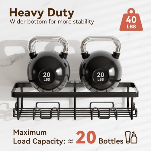 Shower Caddy Adhesive, 100% Rustproof Shower Organizer, Large Capacity Shower Shelves for Inside Shower, No Drill Shower Storage for Home (2 Pack Black)