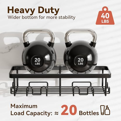 Shower Caddy Adhesive, 100% Rustproof Shower Organizer, Large Capacity Shower Shelves for Inside Shower, No Drill Shower Storage for Home (2 Pack Black)