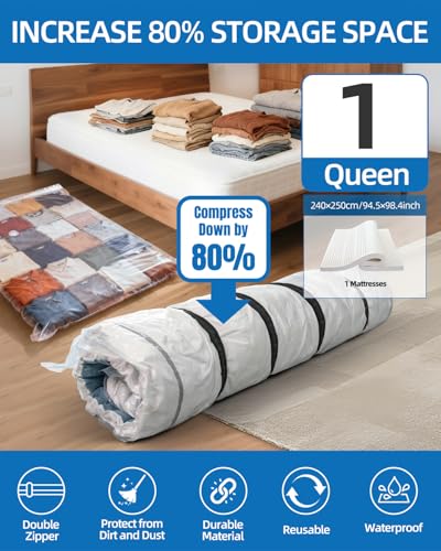 Vacuum Bag for Moving, Vacuum Seal Bag Heavy Duty Storage Bag (1 Queen/Full/Full-XL)