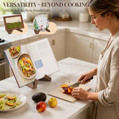 Cookbook Stand for Kitchen, Recipe Book Holder for Kitchen Counter | Wooden Cookbook Holder, Rustic Cook Book Holder Stand - Rustic Brown - 1 Set