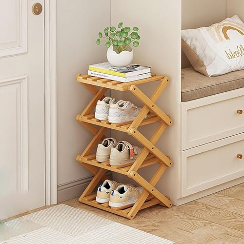 Vertical Shoe Rack Small, 4 Tier Portable Folding... (Natural | Bamboo)