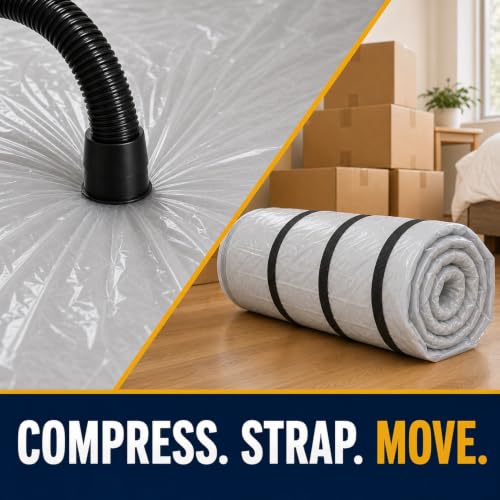 Memory Foam Mattress Vacuum Bag for Moving and Storage, Heavy-Duty Mattress Compression Bag with Adjustable Compression Straps and Dual-Zip Seal (Queen/Full/Full-XL)